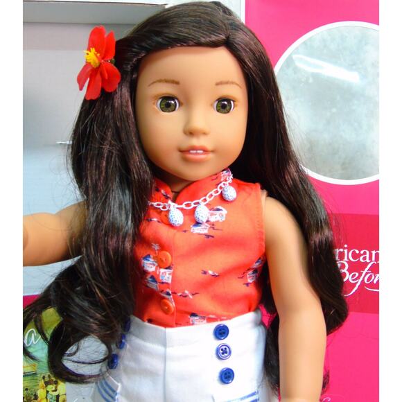 NEW American Girl 18" NANEA DOLL In MEET OUTFIT Necklace Barrette Shoes Book BOX - Picture 2 of 12